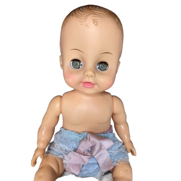 Vintage Horsman Dolls Inc 1960s Baby Doll With Blue Eyes & Pink Lips In Blue Rib - Picture 2 of 6